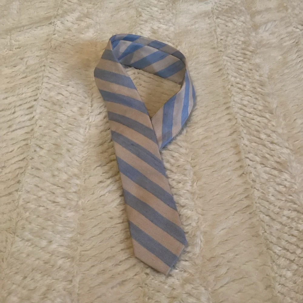 Kids Crewcuts 42’’ Silk/Linen Baby Blue White Stripped Boys Church Picture Tie
